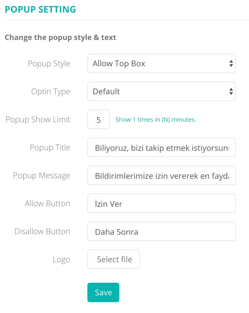 Web Push İzin Elemanı Değerleri