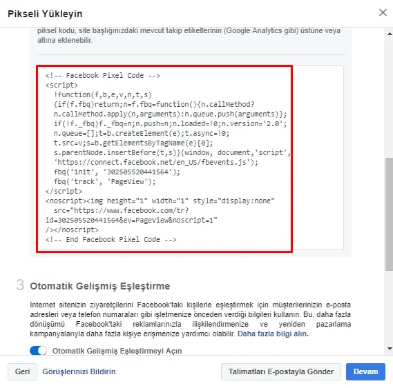 Oluşturduğunuz Facebook pikselinizi sitenize nasıl eklersiniz?